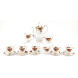 Royal Albert Old Country Roses six place coffee service, the coffee pot 23cm high : For Further