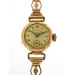 9ct gold ladies Courvoisier Freres wristwatch with gold plated strap, the case 20mm wide : For