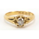 18ct gold diamond solitaire ring, Birmingham 1888, size P, 4.2g : For Further Condition Reports