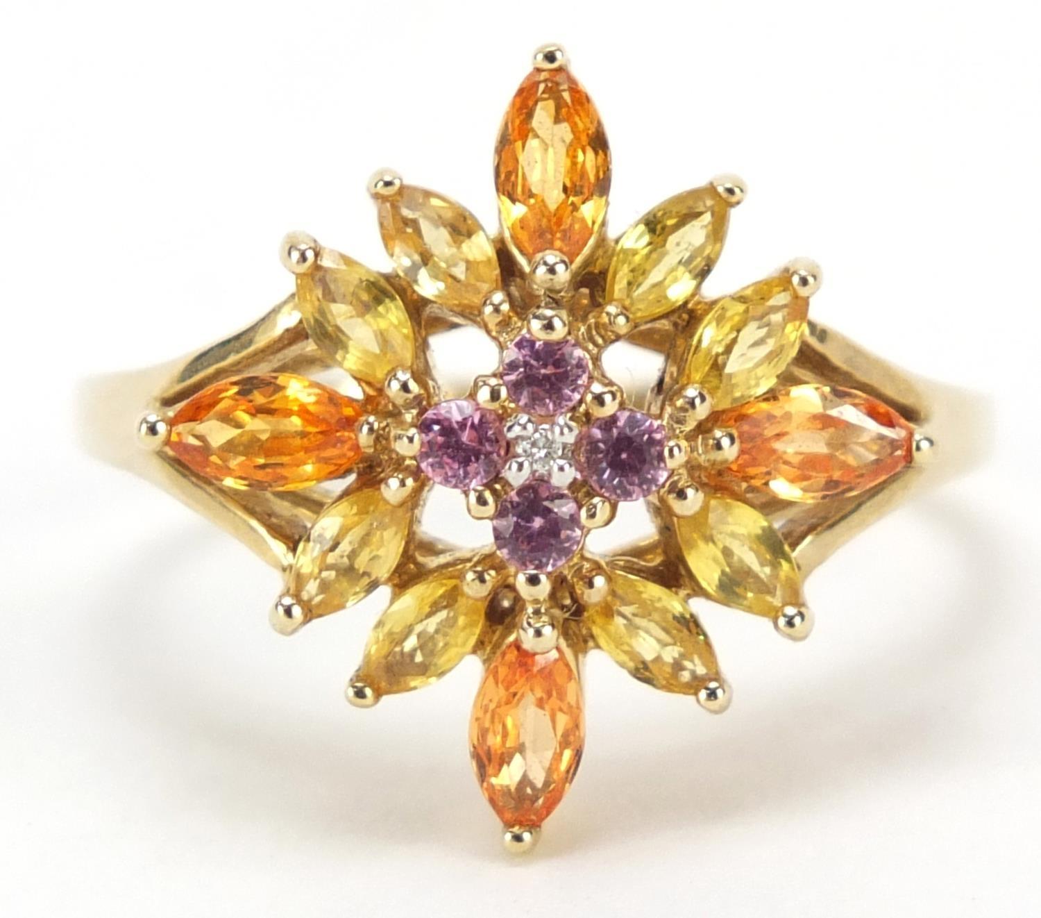 9ct gold multi gem ring, set with a central diamond, size U, 3.8g : For Further Condition Reports
