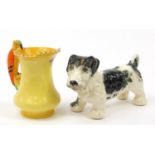 Art Deco Burleigh ware jug with bird handle and a Crown Devon dog, 26cm in length : For Further