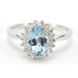 9ct gold blue topaz and diamond ring, size L, 2.1g : For Further Condition Reports Please Visit