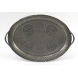 Arts & Crafts twin handled pewter tray impressed Roundhead to the reverse, 54cm wide : For Further