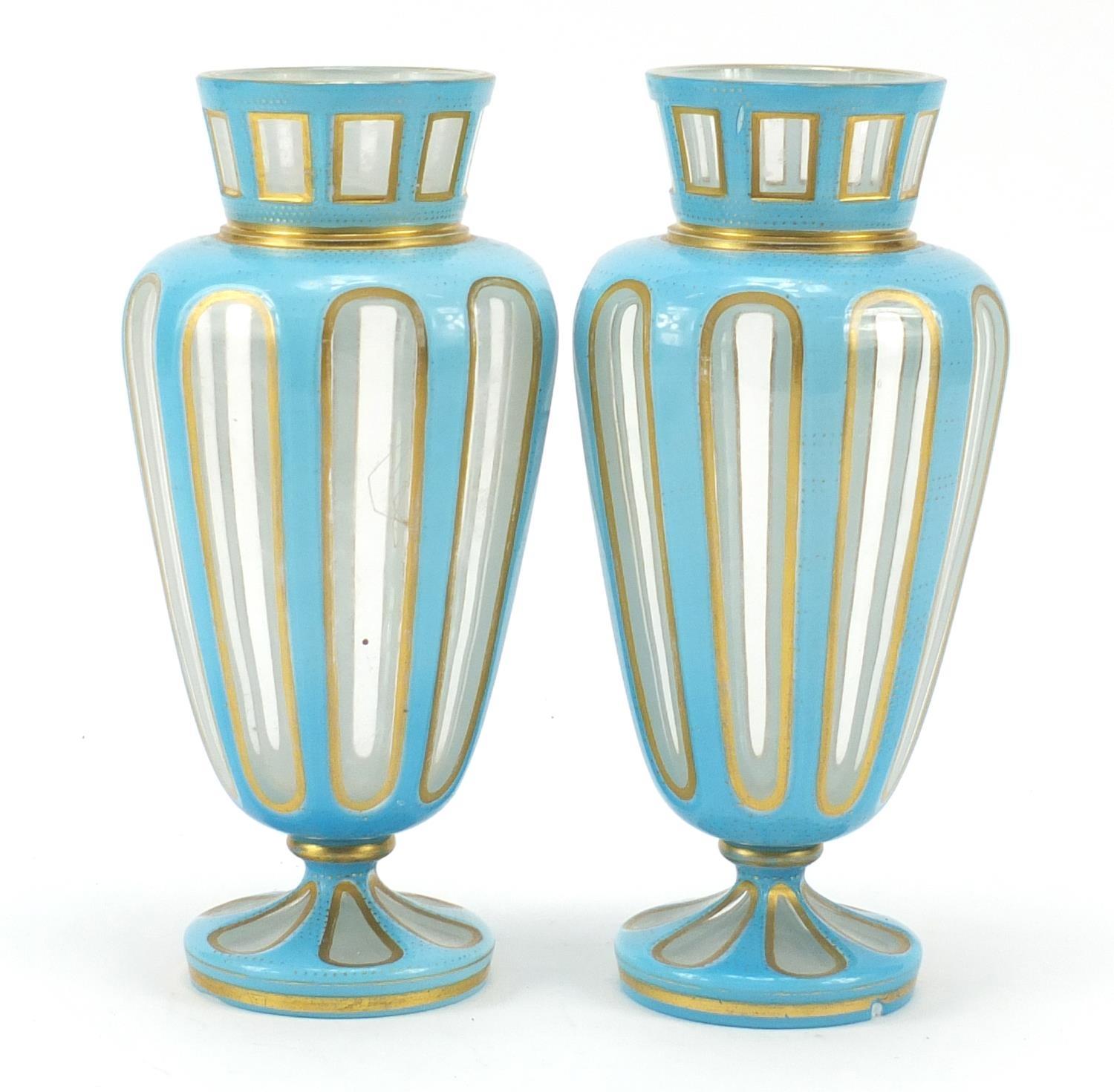 Pair of 19th century French blue opaline vases with gilt borders, 22cm high : For Further - Image 3 of 6