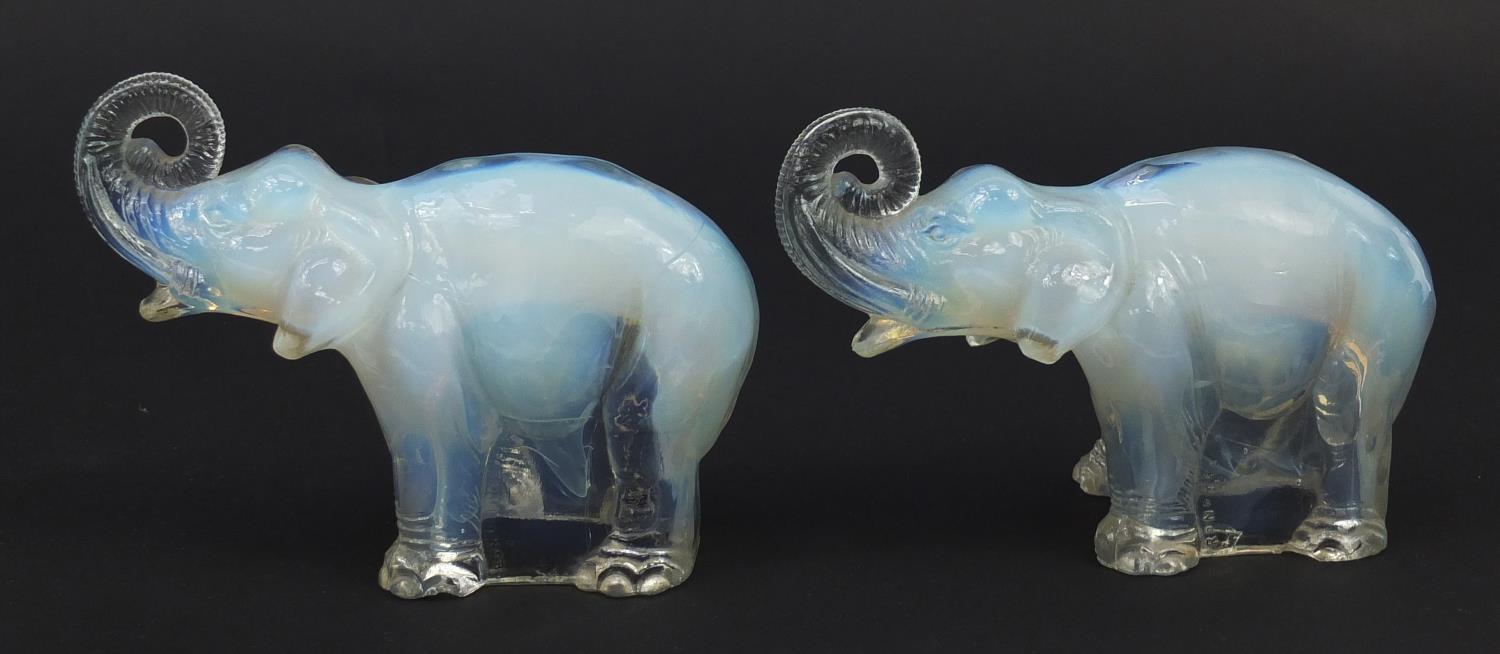 Jobling, Pair of Art Deco opalescent glass elephants, registered number 795191, each 14.5cm in - Image 2 of 8