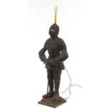 Cast iron knight design lamp, 81cm high : For Further Condition Reports Please Visit Our Website,