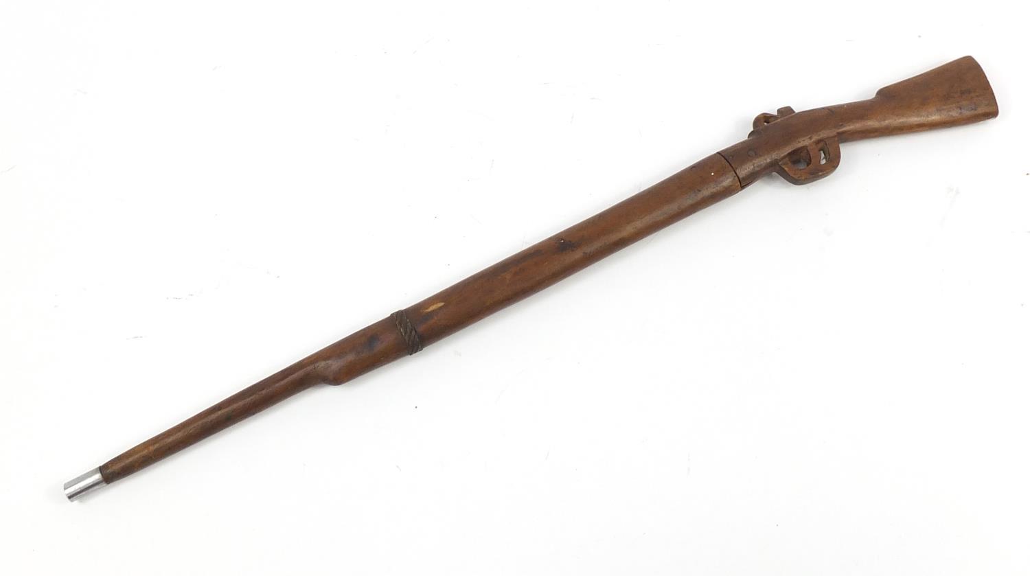 African carved wood sword stick in the form of a rifle, 86cm in length : For Further Condition - Image 4 of 4