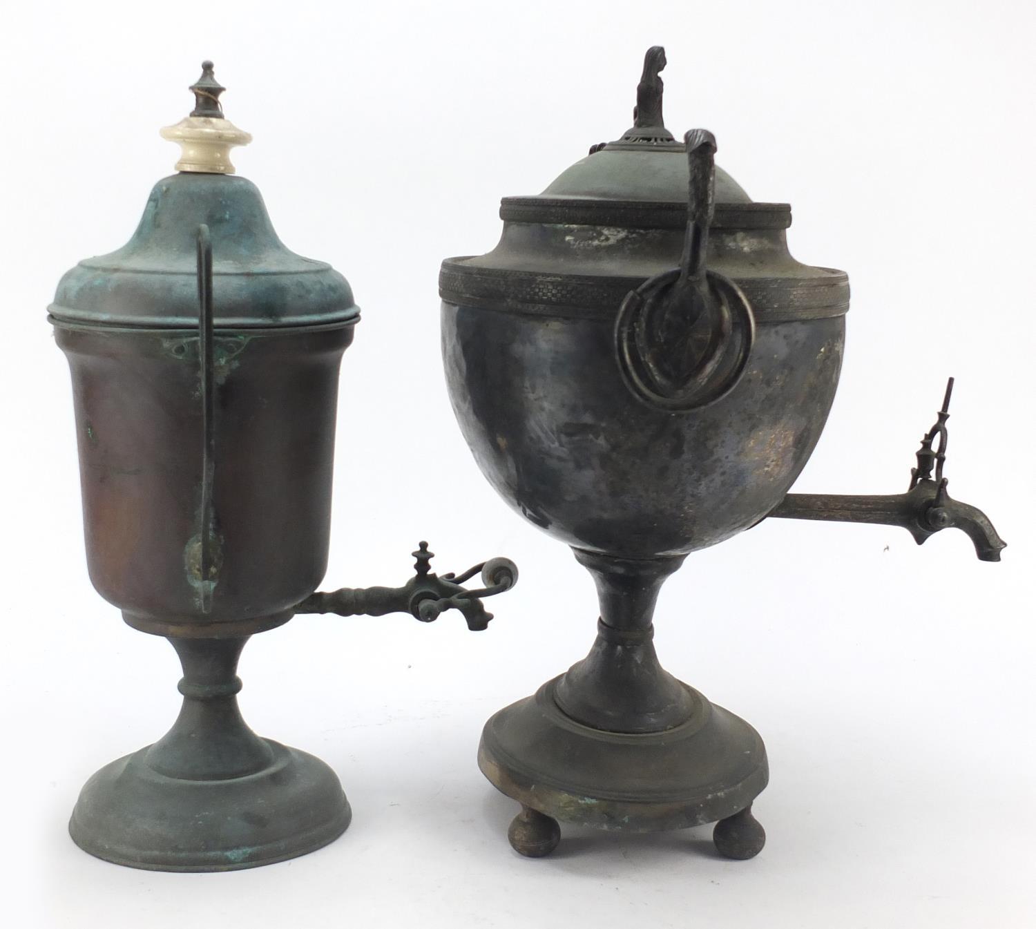 Two early 20th century samovars including one with female knop, the largest 43cm high : For - Image 4 of 6