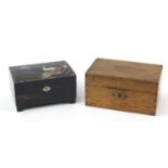 Chinese lacquer jewellery box and an oak workbox, the largest 28cm wide : For Further Condition