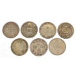 Seven Chinese silver coloured metal coins, 3.7cm in diameter, 154.5g : For Further Condition Reports