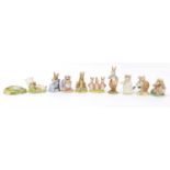 Ten Royal Albert Beatrix potter figures comprising Mrs Ribby, Peter with Postbag, Jeremy Fisher,