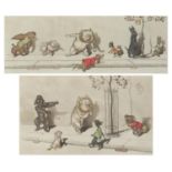Boris O'Klein - Naughty dogs in Paris, two pencil signed etchings in colour, framed and glazed,
