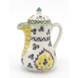 Turkish Kutahya pottery coffee pot hand painted with flowers, 18cm high : For Further Condition