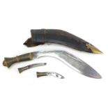 Gurkha's Kukri knife with enamelled handles in leather sheath, 41cm in length : For Further