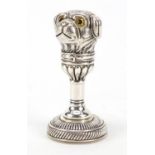 800 grade silver desk seal in the form of a dog's head, with glass eyes, 5.5cm high, 28.4g : For