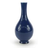 Chinese porcelain vase having a blue glaze, six figure character marks to the base, 26cm high :