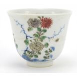 Chinese porcelain tea bowl, hand painted with flowers and calligraphy, six figure character marks to