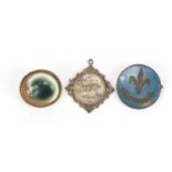 Two vintage brooches including one enamel and a swimming medal, 3cm in diameter : For Further