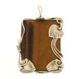 Art Nouveau style silver and tiger's eye pendant, 6cm in length, 31.6g : For Further Condition