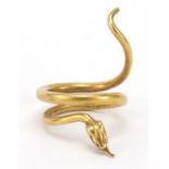 Continental gold serpent ring, (tests as 18ct gold) indistinct impressed marks, size F, 6.6g : For