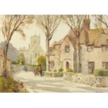 E E Willis - Street scene, watercolour, mounted, framed and glazed, 34.5cm x 26cm excluding the