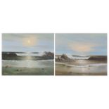 E Brooks - Beach scenes, near pair of oil on boards, mounted and framed, the largest 49.5cm x 40cm