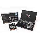 As new Jura Swiss five piece knife set with damask steel blades and fitted case : For Further