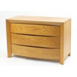 Contemporary light elm chest with three bow fronted drawers, 76cm H x 111cm W x 51.5cm D : For