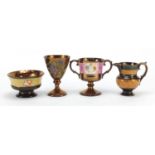 Welsh lustre ware including a twin handled pedestal cup and jug, the largest 13cm high : For Further