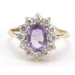 9ct gold amethyst and cubic zirconia ring, size M, 1.9g : For Further Condition Reports Please Visit