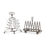 Two silver plated toast racks including on in the manner of Christopher Dresser, the largest 18cm