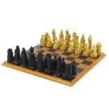 Chinese style chess set with wooden board, the largest piece 13.5cm high, the board 49cm x 49cm :