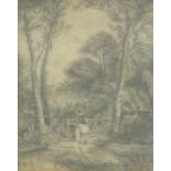 The way to church, Victorian pencil on card, inscribed Mr Hewry Hare verso, 23cm x 19.5cm : For