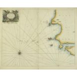 Milford Haven and the Island of Jason, 18th century hand coloured map by SR Hugh Owen, framed and