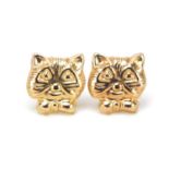 Pair of 9ct gold cat's head stud earrings, 6mm in length, 0.3g : For Further Condition Reports
