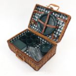Vintage wicker picnic hamper with contents, 46cm wide : For Further Condition Reports Please Visit