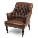 Library chair with brown leather button back upholstery, 87cm high : For Further Condition Reports