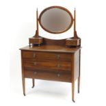 Edwardian inlaid mahogany dressing table with oval swing mirror, 144cm H x 91cm W x 46cm D : For