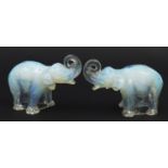 Jobling, Pair of Art Deco opalescent glass elephants, registered number 795191, each 14.5cm in
