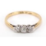 18ct gold diamond three stone ring, size M, 1.5g : For Further Condition Reports Please Visit Our