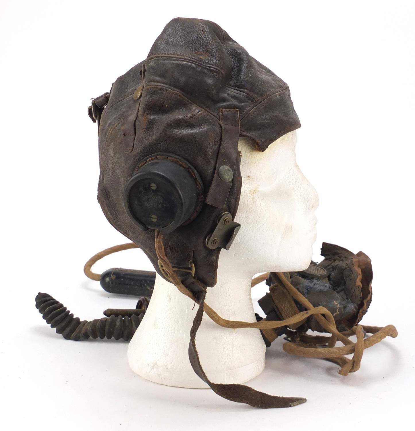 British military World War II leather flying helmet and gas mask with box : For Further Condition - Image 9 of 22