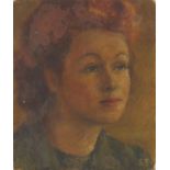 Portrait of a female, oil on card, unframed, 28cm x 22.5cm : For Further Condition Reports Please