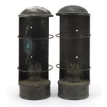 Pair of copper oil lanterns with dome tops, each 34cm high : For Further Condition Reports Please