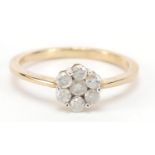 9ct gold diamond flower head ring, size Q, approximately 0.5 carat in total, 2.4g : For Further
