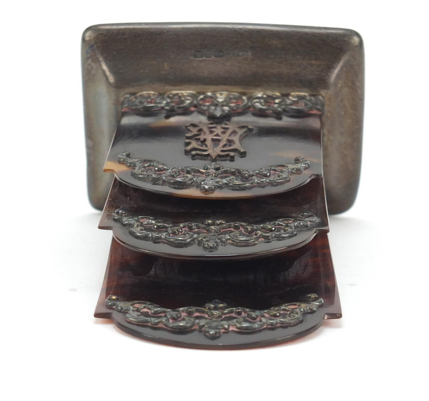 Victorian silver and tortoiseshell letter rack with foliate decoration, Horton & Allday, - Image 6 of 9