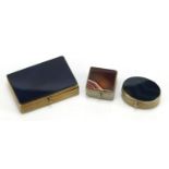 Three metal pill boxes with agate panels, the largest 6cm wide : For Further Condition Reports