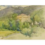 J Singer - Chateau de Vauvenargues, French landscape, signed and dated pencil and watercolour,