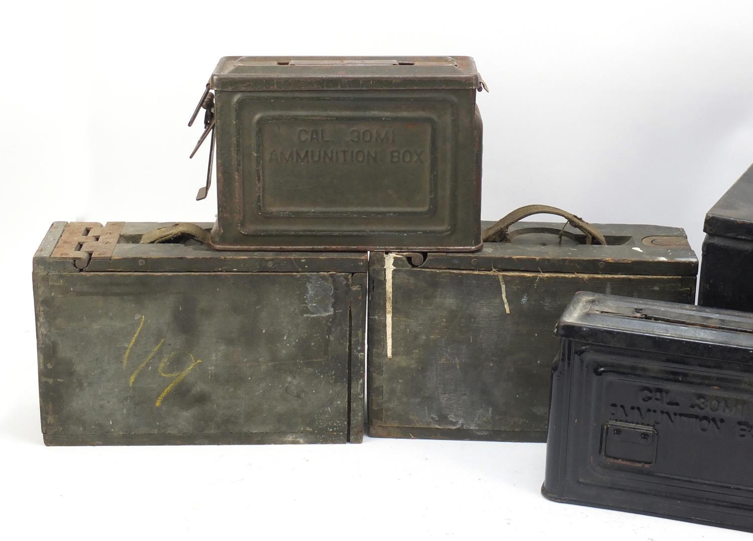 Five military interest wooden and tin ammunition cases and one other, the largest 45cm wide : For - Image 5 of 6