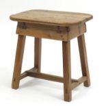 Oak and pine stool, 45cm H x 45.5cm W x 32cm D : For Further Condition Reports Please Visit Our