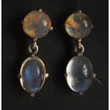 Pair of silver moonstone drop earrings, 1.8cm in length, 2.0g : For Further Condition Reports Please